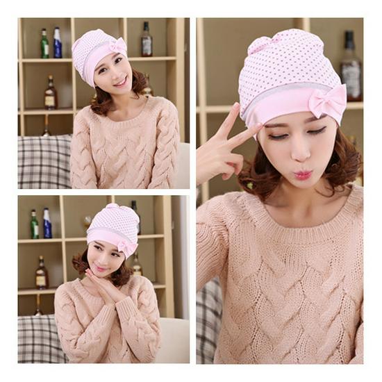 Korean Polka Dot Bowknot Windproof Maternity Hat with Large Brim