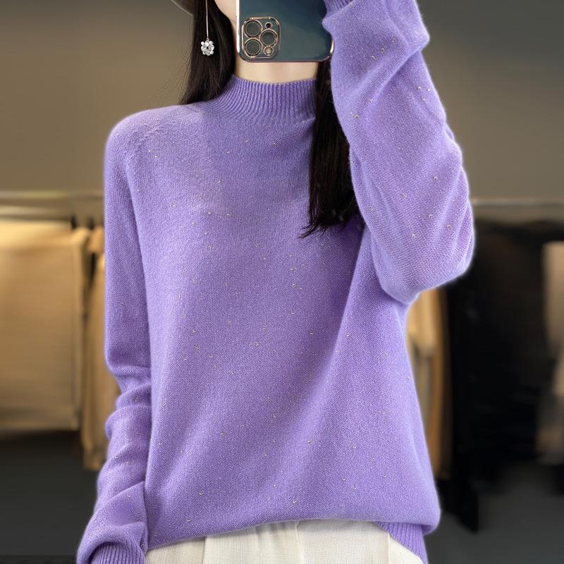 Golden Bean Half Turtleneck Cardigan for Women In Autumn and Winter Trendy Versatile Cashmere Knitted Base Blouse Skin-friendly Warm Top