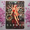 Vintage Pin Up Girl Metal Sign, Retro Race Car Wall Decor for Garage Man Cave