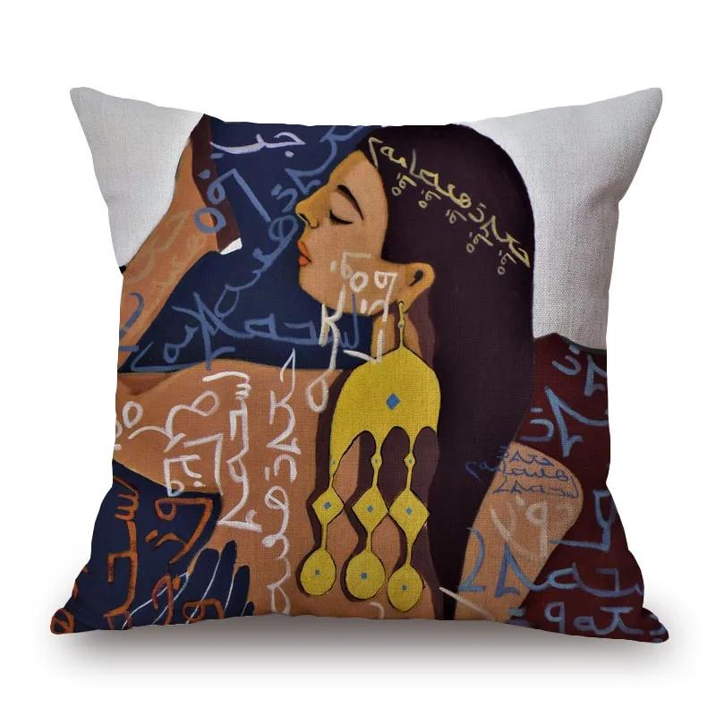 Assyrische Schönheit Kissenbezüge Golden Palace Girl Love Portrait Dekorative Kissen für Sofa 45X45cm Kissenbezug