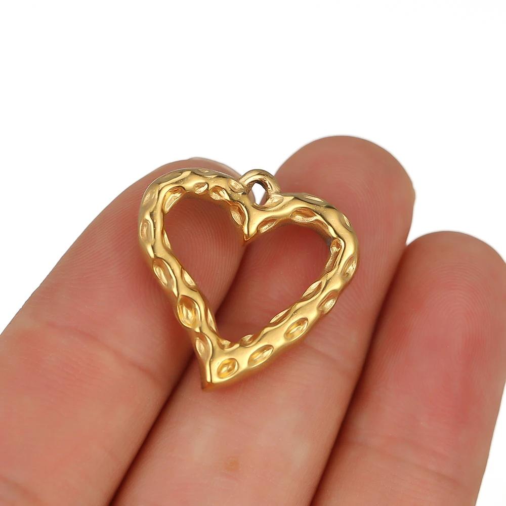 5pcs Gold Color Stainless Steel 20mm Heart Pendants Charms for DIY Jewelry Necklace Making Women Accessories Findings Wholesale