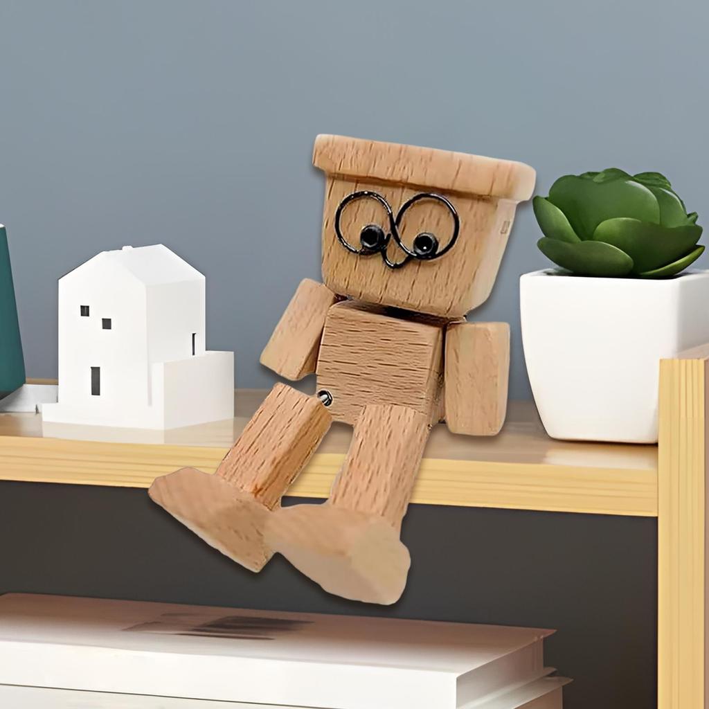 Shaking Feet Wooden Doll Car Dashboard Decoration Car Accessories Sculpture Decor for Sedan Truck SUV RV Living Room Home