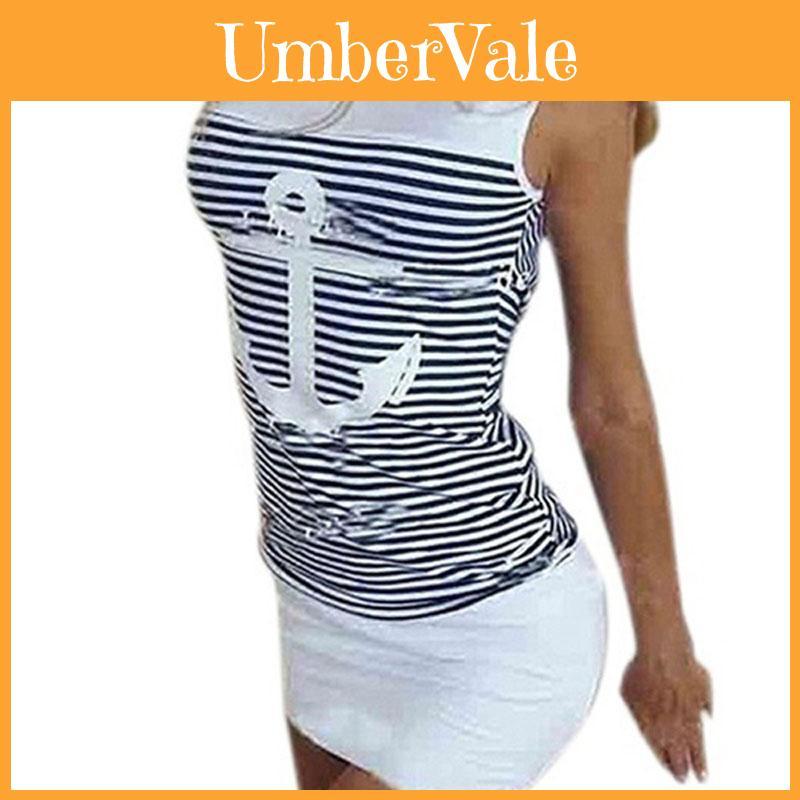 Vesta Kotva Pruhované Šaty Bez Rukávů Topy Kulatý Výstřih S Kapucí Sexy Bodycon Mini Šaty