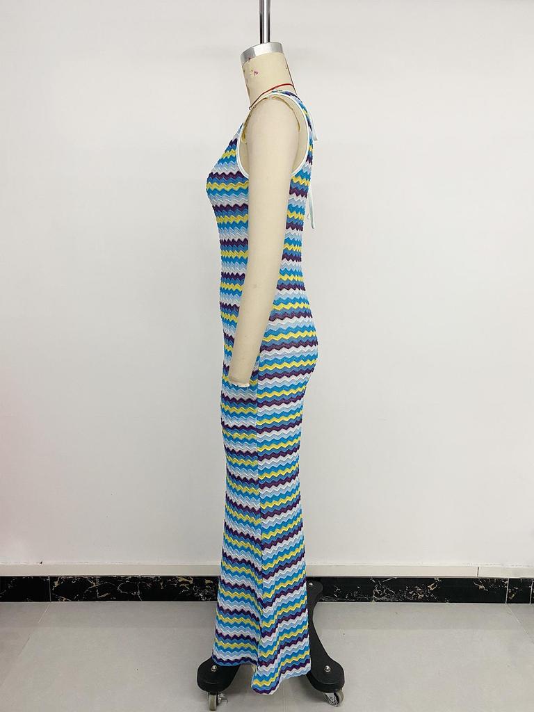 Spring/Summer 2026 Striped Sleeveless Knit Dress: European and American Resort Style Fashion for Women.