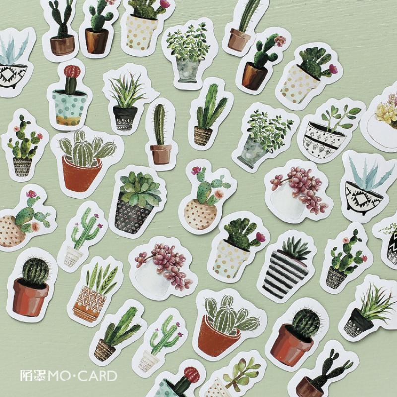 45 Sheets Succulent Green Plant Stickers, Fresh Healing Journal Decor, Potted Plant DIY Collage Material