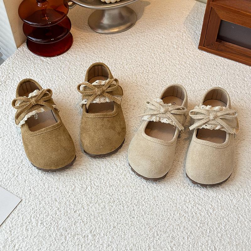 Girls Shoes Khaki Lace Lace Bow Girls Princess Shoes Four Seasons Lightweight Children's Shoes