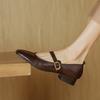 Fashion NEW Spring/Autumn Women Pumps Genuine Leather Shoes for Women Round Toe Chunky Heel Shoes Concise Metal Buckle Mary Jane Shoes