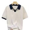 Herren-Sommer-Strick-Poloshirt im Slim Fit – Koreanischer Stil, Kurzarm, Reine Farbe, Eisseide mit lässigem Revers
