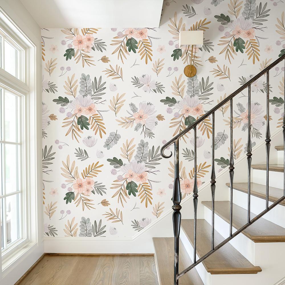 Watercolor Green Leaf Wallpaper Retro Peel And Stick Home Decor Contact Paper Classic Warm White Vinyl Removable Wallpaper