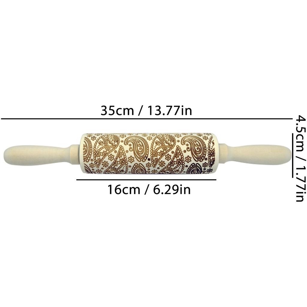 Wooden Rolling Pin for Christmas, 3D DIY Engraved Embossing Rolling Pins with Xmas Reindeer Flower Pattern, for Baking Cookies