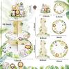 3-Tier Cupcake Stand with 24 Wild One Cupcake Toppers for Safari Baby Shower Decoration