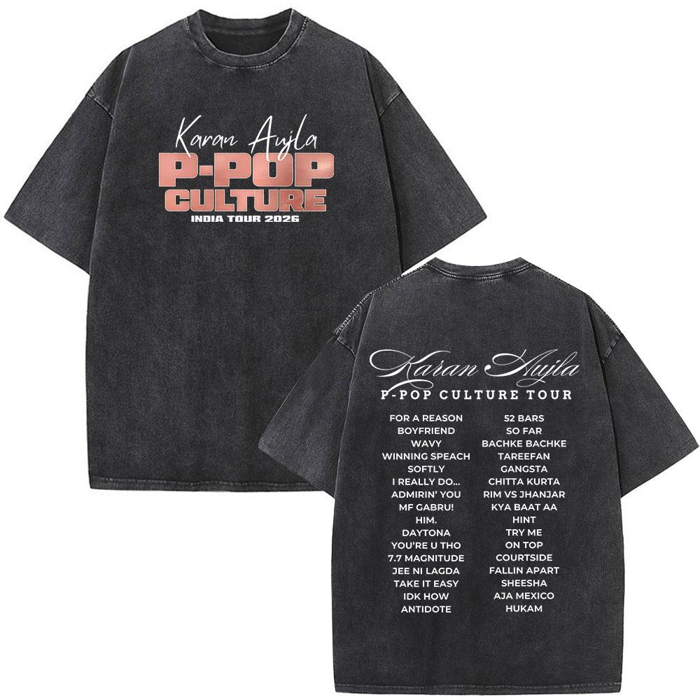 T-shirt Grafica Lavata Retro Rapper Estivo Karan Aujla Tour Culturale Uomo Hip-hop Cotone T-shirt Larga Vintage