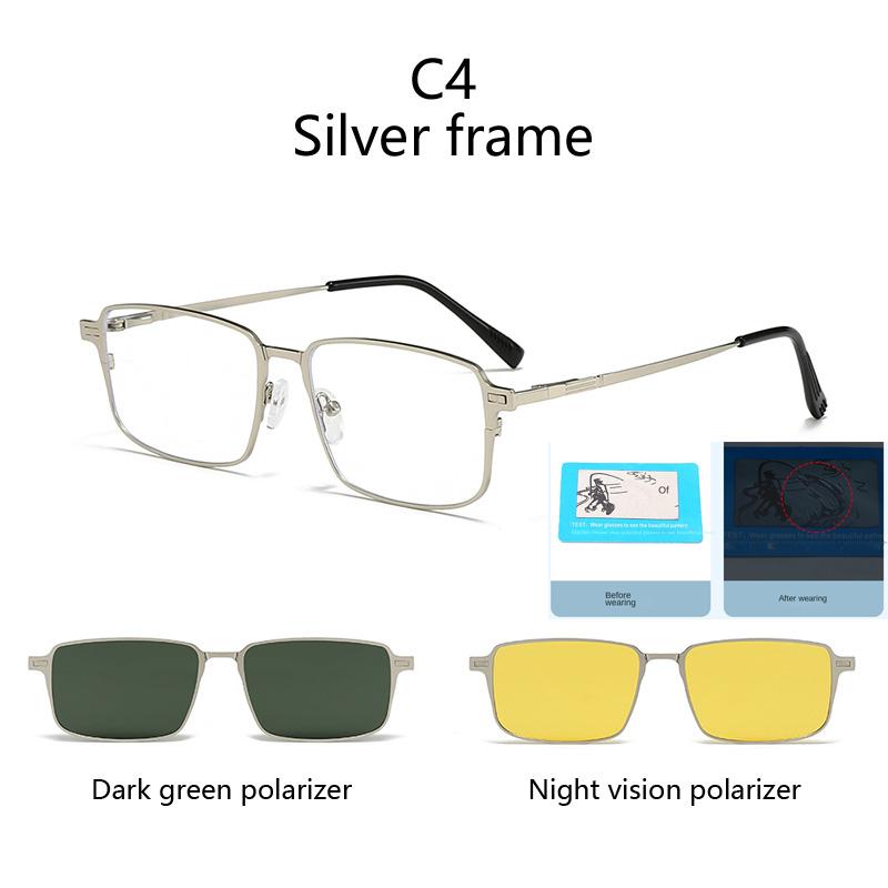 Sunglasses Small Square Stainless Steel Eyeglass Frame Polarizced Clips Magnetic On Glasses Optical Magnet Eyeglasses 3 IN 1