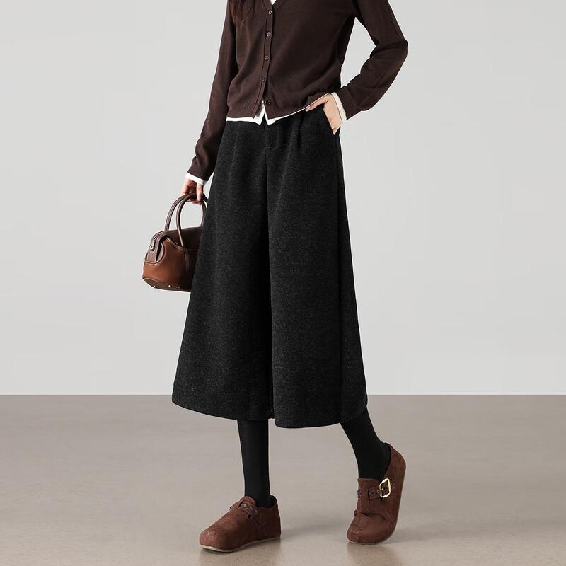 TERRE BLEUE Women's High-Waisted Wide-Leg Cropped Wool Blend Pants