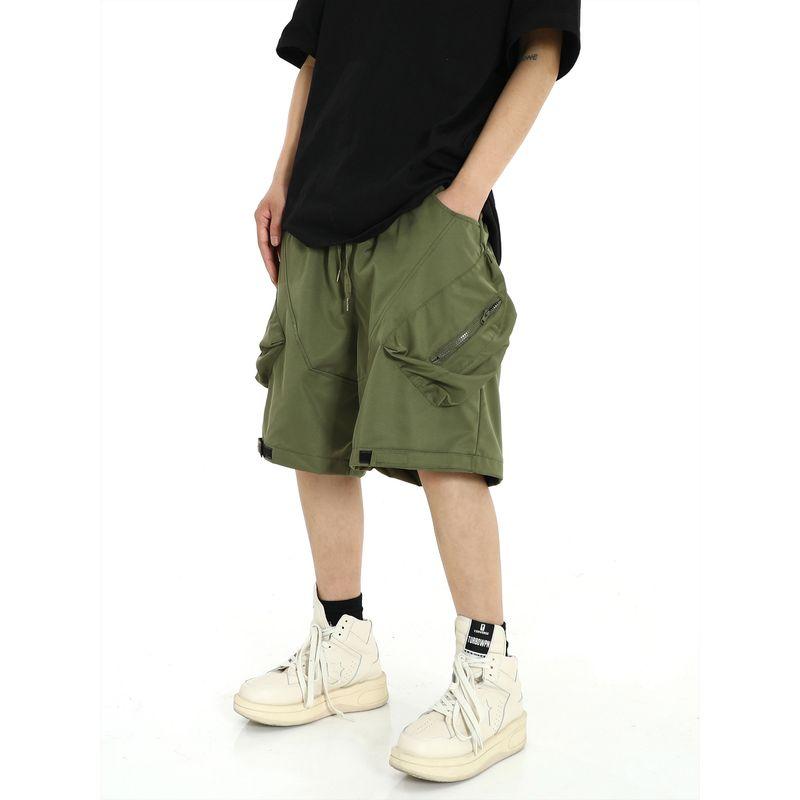 American High Street Functional Workwear Shorts Men's Summer Fashion Brand Loose Zip Multi-Pocket Straight-leg Casual Cropped Pants