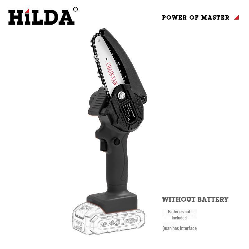 HILDA Electric Mini Chainsaw, Lithium Battery, Certified for Felling & Pruning