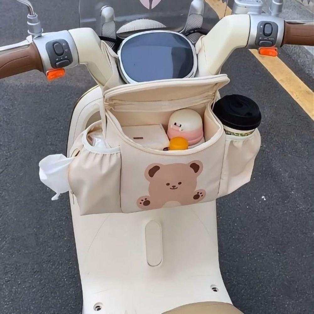 PU Leather Bicycle Handlebar Bag Large Capacity Riding Front Handle Hanging Bag Stroller