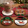 Cute Gingerbread Man Table Decorations 4Pcs Christmas Wooden Coaster, Santa Snowman Reindeer Festive Winter Home Accessories Round Drink Mats,