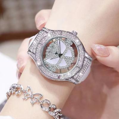 New Watch Women Full Diamond Light Luxury Hollow Full Sky Star Butterfly Leather Waterproof Female Fashion Quartz Watches