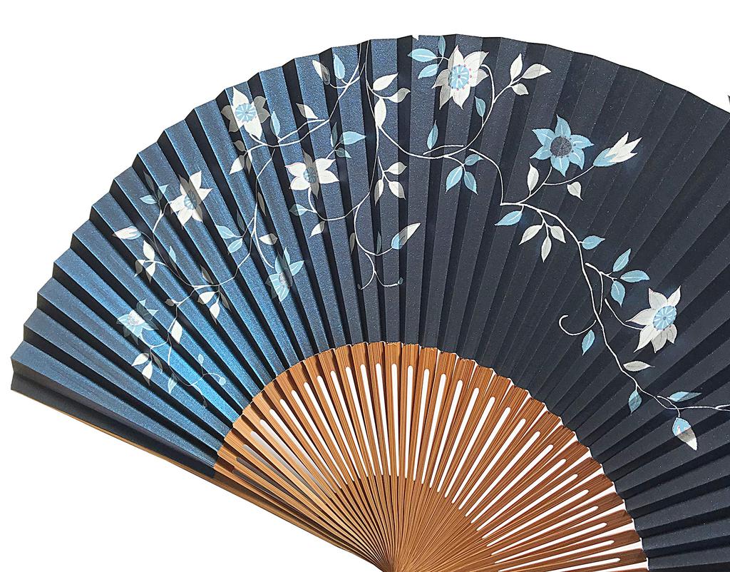 Hanakanzashi Faltfächer mit Eisendraht Set mit Fächer-Eisendraht Damenmuster, Etui, 21,7 cm, (blau)