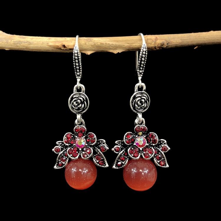 Ethnic style retro fashion agate earrings women's simple temperament opal diamond earrings versatile long ear jewelry