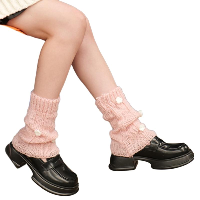 Damen Japanischer Stil JK Häkelstrick Kurze Beinwärmer Socken Einfarbige Süße 3D Florale Lockere Beinabdeckungen Stiefelmanschetten