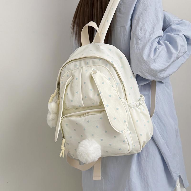 Women Polka Dot Nylon Backpack Casual Travel Daypack School Bag