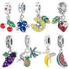 925  Silver Fruit Charms Pendant Blueberry Watermelon Cherry Strawberry Banana Pineapple Necklace Bracelet Jewellery