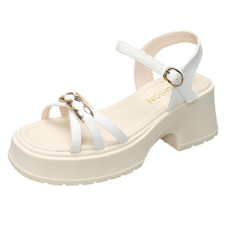 One word with sandals women's summer fashion square head thick heel thick sole versatile not tired foot slope heel women's shoes new