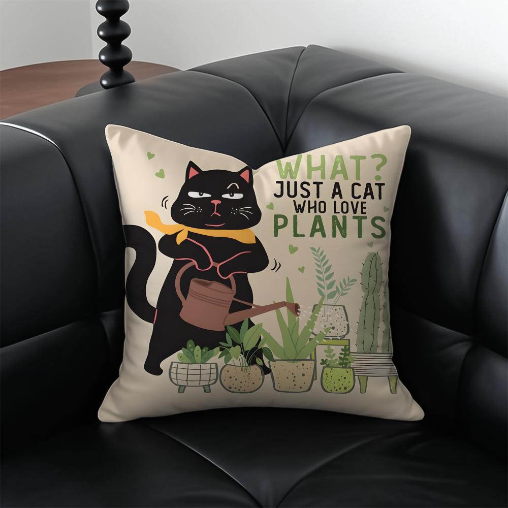 A Cool and Cute Black Cat Cushion Cover Pillow Case Antidustmite Invisible Zipper Silky Plush Cushion