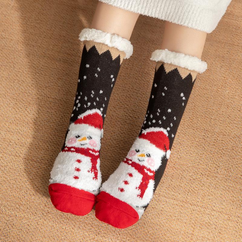 "Women's Plush Coral Fleece Christmas Socks - Cozy Winter Sleep & Carpet Leg Warmers"