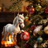 Horse Christmas Ornament Cartoon 2D Flat Horse Hanging Ornament with Santa Hat And Christmas Balls Acrylic Car Rear View Mirror Charm