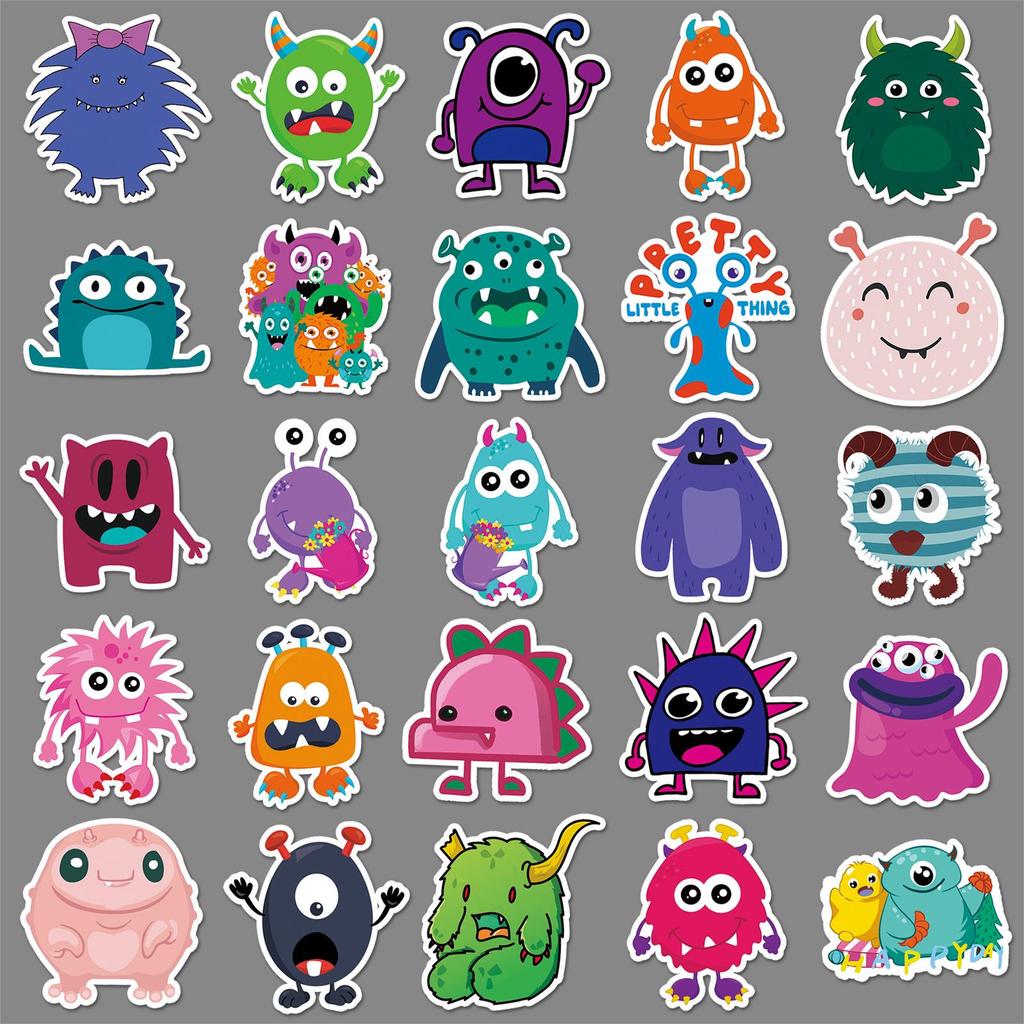 50 Cute Monster Graffiti Stickers for Kids – Waterproof DIY Skateboard & Luggage Decals