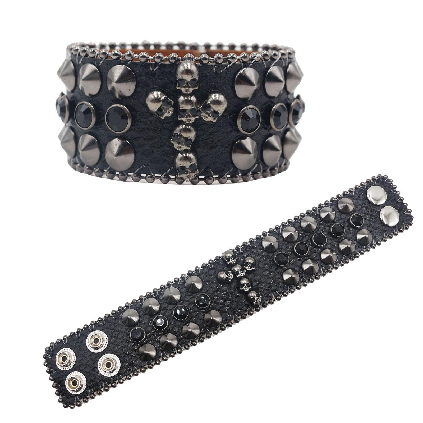 

Американский браслет с заклепками из стразов, браслет с крестом, украшение в виде черепа, панк, готика, персонализированные украшения