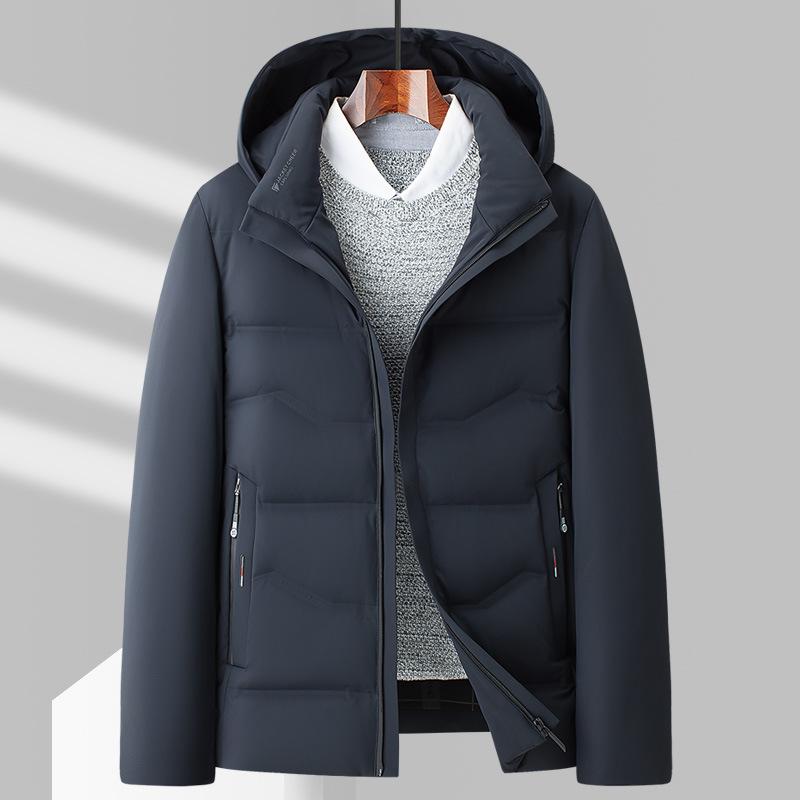 Herren Daunenjacke mit Kapuze für den Winter im neuen Stil für Männer mittleren Alters, einfache, lässige, warme, lockere Daunenjacke für Männer