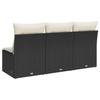 Vidaxl Garden Sofa With Cushions, 3-Seater, Black, Poly Rattan