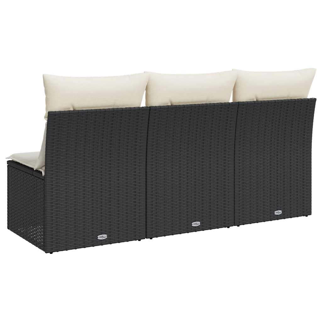 Vidaxl Garden Sofa With Cushions, 3-Seater, Black, Poly Rattan