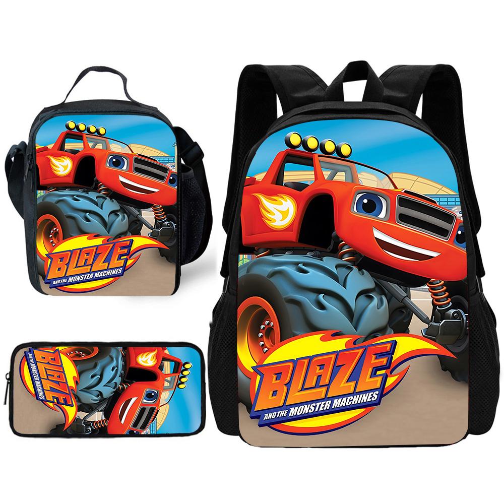 Kreskówka 3D Gry Blaze Monster Machines Dziecięcy Plecak Szkolny z Torbami na Lunch , Piórnikami , Tornistrami dla Chłopców Dziewcząt Najlepszy Prezent