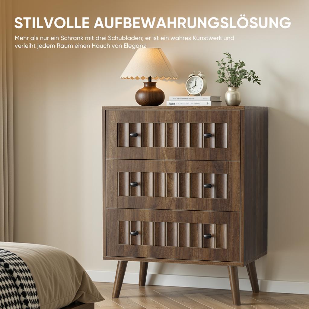 Chest of drawers with three drawers, modern wardrobe, dressing table, suitable for living room, bedroom, hallway (walnut wood)
