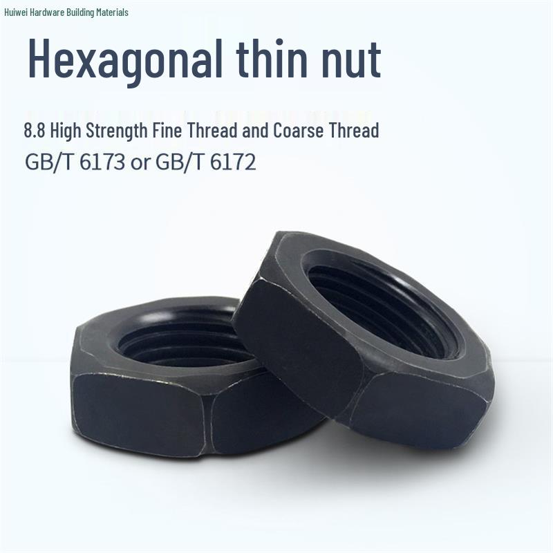 GB6172/6173 Grade 8 High-Strength Hex Thin/Flat Nut, Coarse/Fine Thread, Fine Pitch, M8-M30