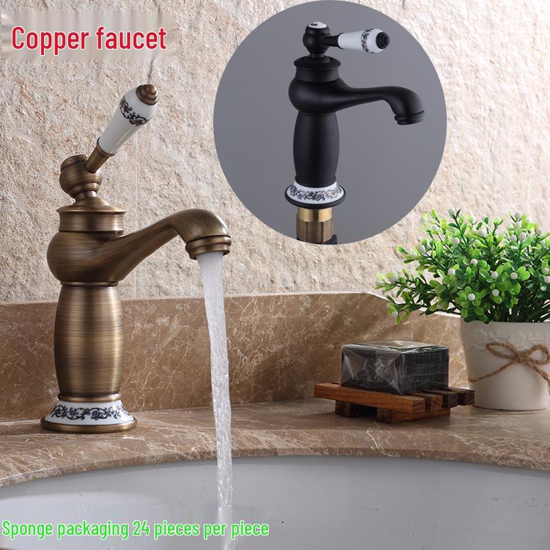 Evropská starožitná růžově zlatá a nefritová magická lampa umyvadlová baterie - Horká/studená směšovací