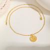 Stainless Steel Zodiac Constellation Necklace for Women, Amulet Round Coin Pendant Vintage Jewelry Birthday Gift