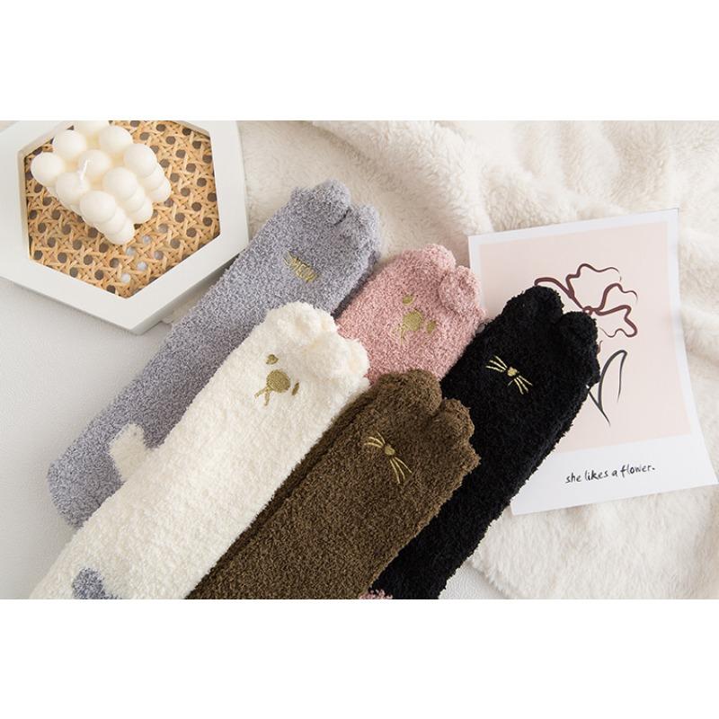 Winter half-length velour mid-calf women's socks coral velour socks casual colour-blocked thickened warm floor socks adult terry socks