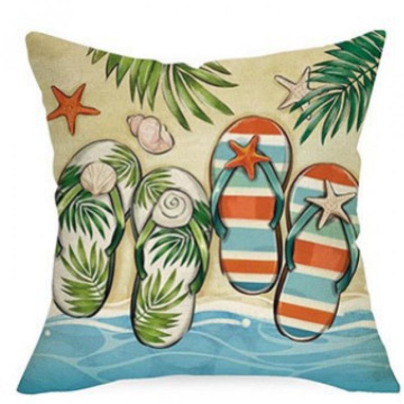 Summer Beach Aquarium Pillow Pattern Linen Material Summer Living Room Sofa Decorative Pillow Cover