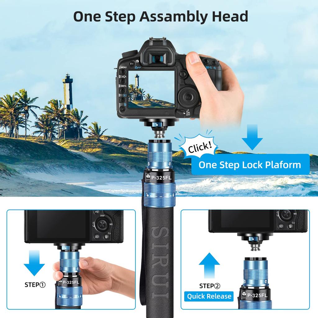 SIRUI Carbon Fiber Monopod with Professional Lightweight Travel Monopod for DSLR Maximum Load of 22 Panoramic 5 Quick Release Plate P-325FL Legs,