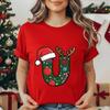 Festive Christmas Alphabet Letter Santa Hat Print Tshirt for Women Fashion T Shirt Streetwear Female Clothes Casual clothing