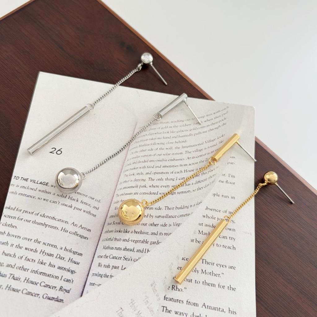 Asymmetrical Geometric Tassel Earrings: Copper-Plated Gold, Korean Style, High-End Fashion