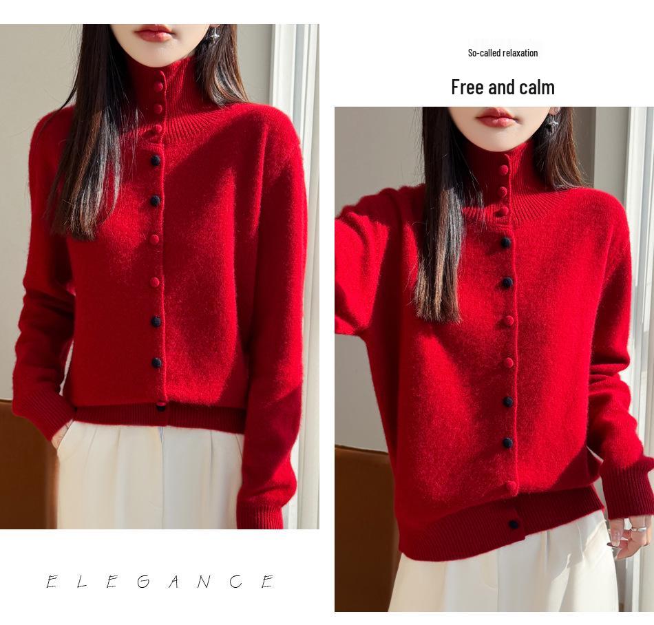 Korean Style Women's Casual Stand Collar Knit Cardigan - Autumn/Winter Collection