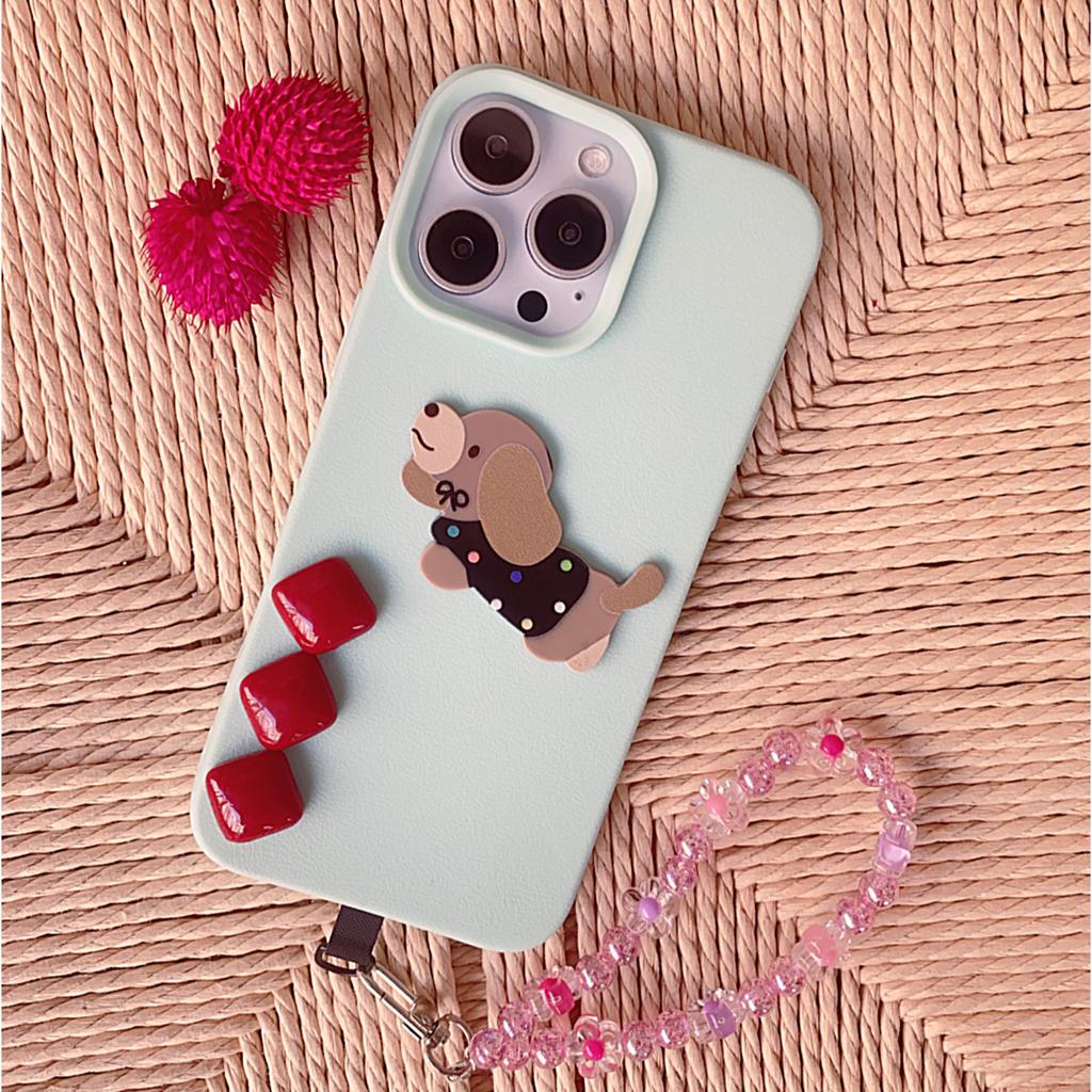 Cartoon Dog Blue/Pink Phone Case Protective Cover for iPhone 13/14/15/16 Pro Max