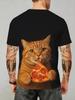 3D Summer New Pizza Orange Cat Short-Sleeved Digital Print Design T-Shirt Elements Trendy Men'S Casual Fashion Top